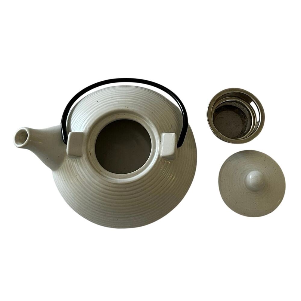 DesignPac Ceramic Tea Pot Stainless Strainer Infuser White Minimalist Japandi